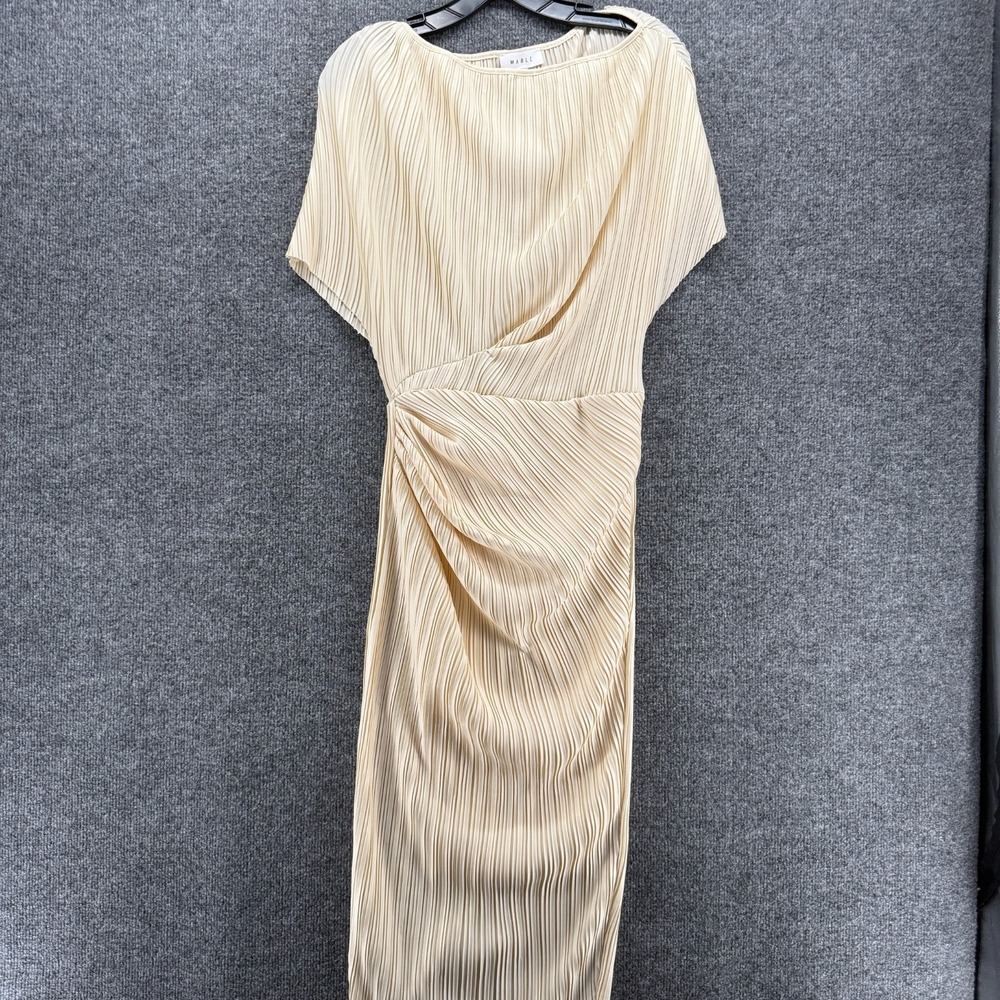 Mable Dress Womens S Ivory Bodycon Rushed Pleated Midi Romantic‎ Feminine Classy